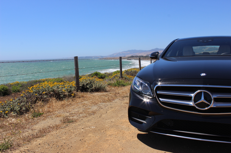 The front end of the sport version, which has the Mercedes logo on the grille and a flat star on the hood.